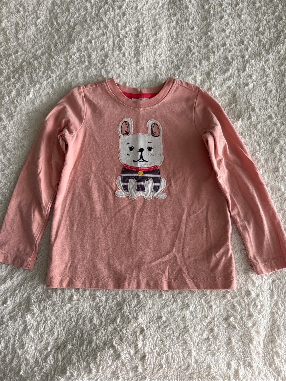 Hanna Andersson girls size 110/US 5 pink long sleeve knit frenchie dog shirt